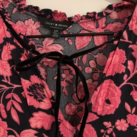 Lucky Brand Pink & Navy Floral Dress 3/4 Sleeve, Tie Waist - Picture 2 of 3